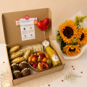Dúo Aniversario, desayuno con flores románticas
